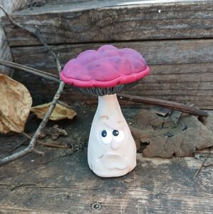 Whimsical Mushroom Figurine with Pink Cap